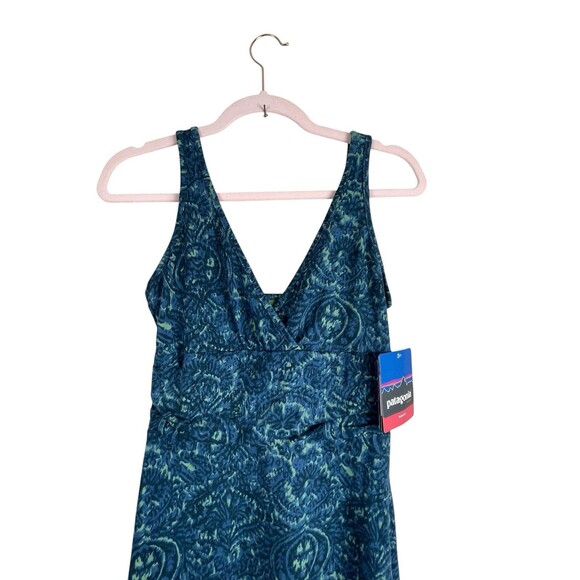 Patagonia Margot Paisley V Neck Dress Size Small Slim Fit Blue Green NWT - Picture 4 of 12